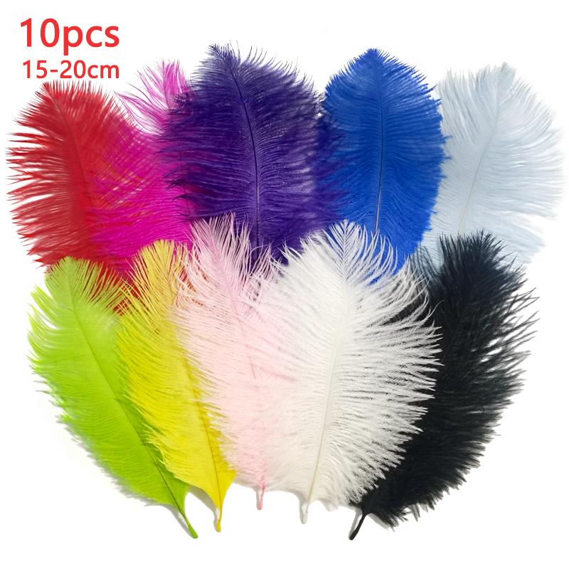 10pcs Feathers Ostrich 15-20cm Royal Blue Black White Pink Trim For Sewing Clothes Fabric Outfit Plumas Crafts Mixed Colors Hat