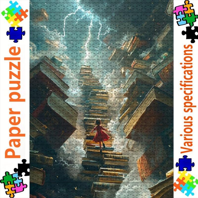 1000pcs Large Adult Jigsaw Puzzle, Multiple Specifications Available, Paper - Based, Magical Book Staircase Scene, Ideal for Family Time, Birthday & A