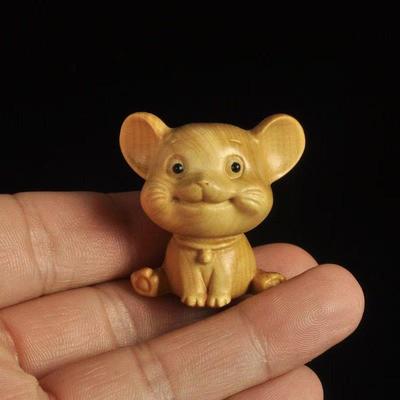 Cypress Wood Little Mouse Penguin Little Rabbit Sculptures and Figurines Cute Home Room Office Desk Decoration Wood Carving
