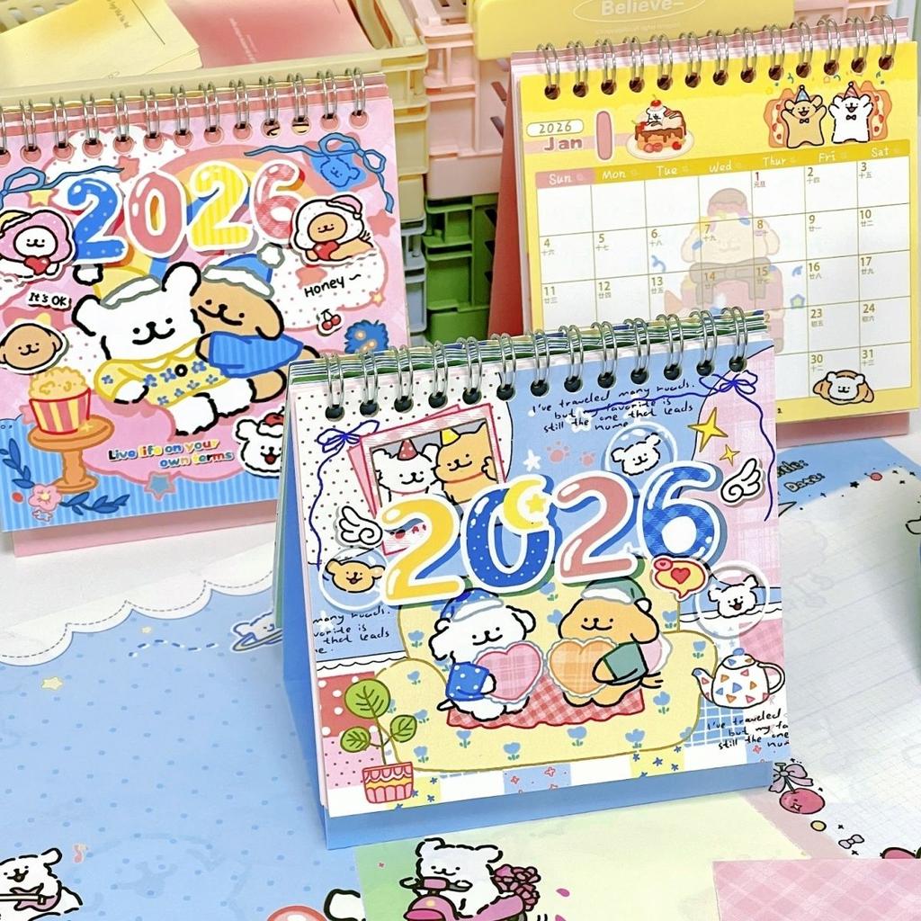 Kawaii Line Puppy Desk Calendar Cute Cartoon Dog Themed Large Calendar Desk Calendar Student Desktop Decor New Year Gifts