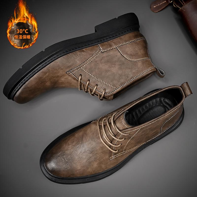 Luxury Men's Cotton Genuine Leather Boots Work Boots Men's Casual Shoes Fashionable Short Boots Hot Selling In Europe America