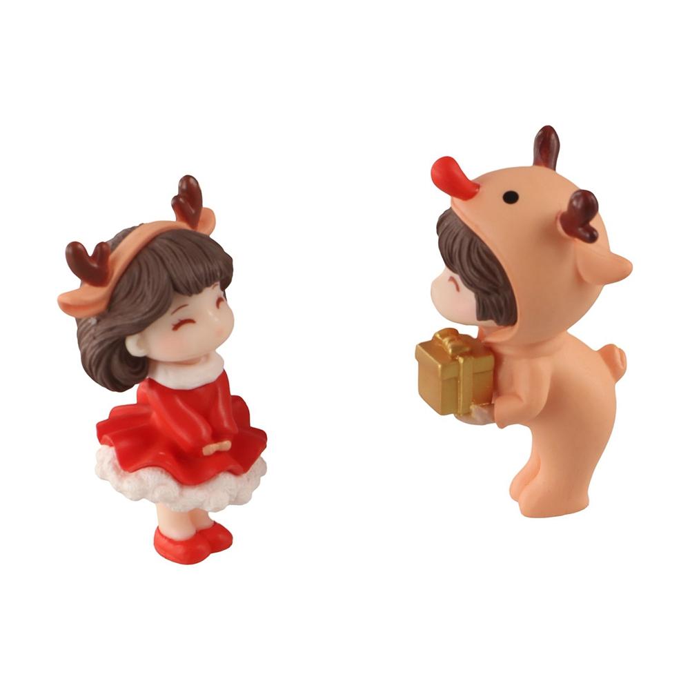 2Pcs Desk Decorations Christmas Couple Figurines Boy Girl Miniature Ornaments Gift
