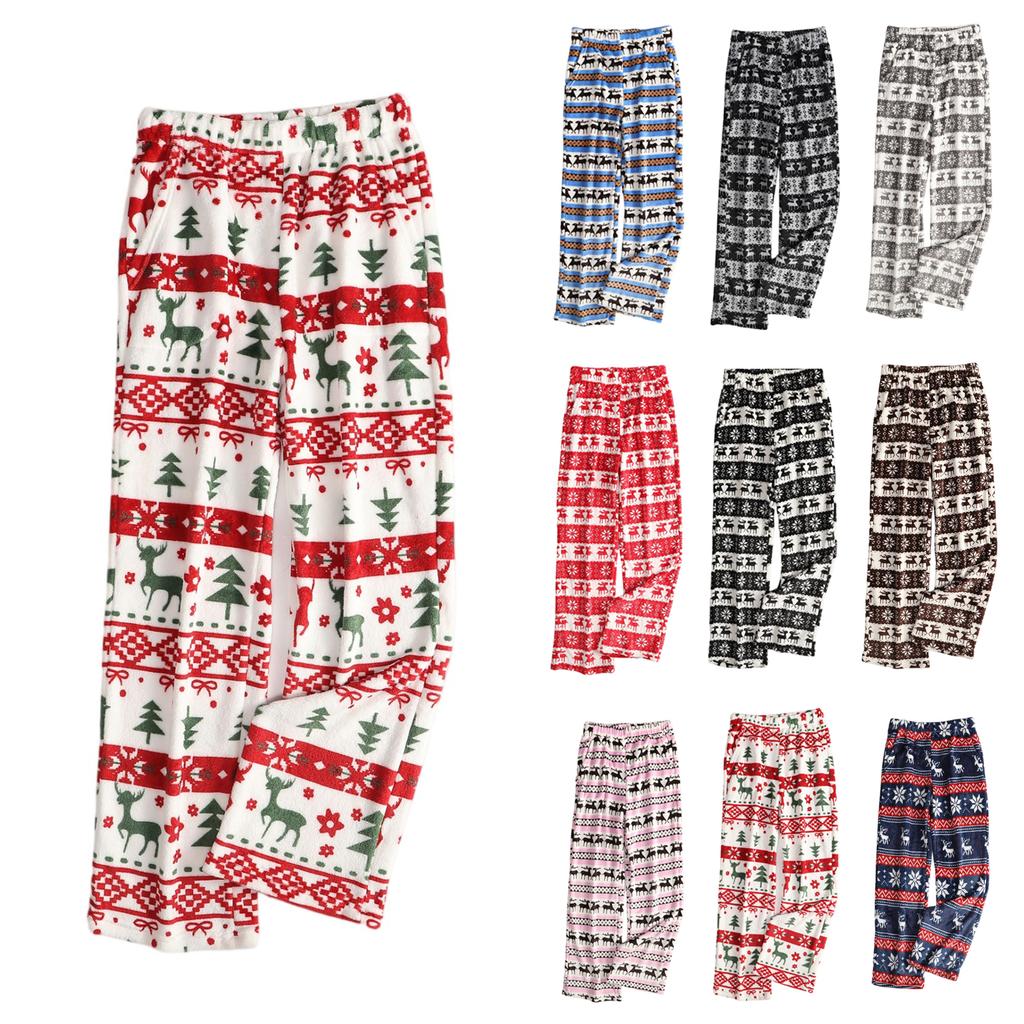 Women Pajama Pants Plush Sleep Pants Soft Elastic Waist Pajama Bottoms Patterned Pants With 2 Pockets