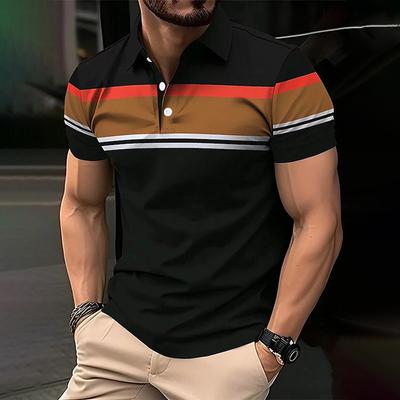 Summer Men Clothes Short Sleeve Stripe Polo Shirt Men Casual Elasticity Golf Polo Shirt Tops