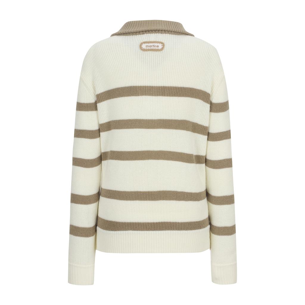 MARTINE GOLF Stripe Half Zip Up Knit_Off-White
