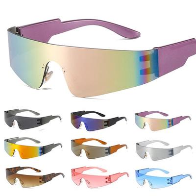 Trendy Çerçevesiz Fütüristik Wrap Etrafında Güneş Gözlüğü Kadın Erkek Güneş Gözlüğü Shades Moda Gözlük