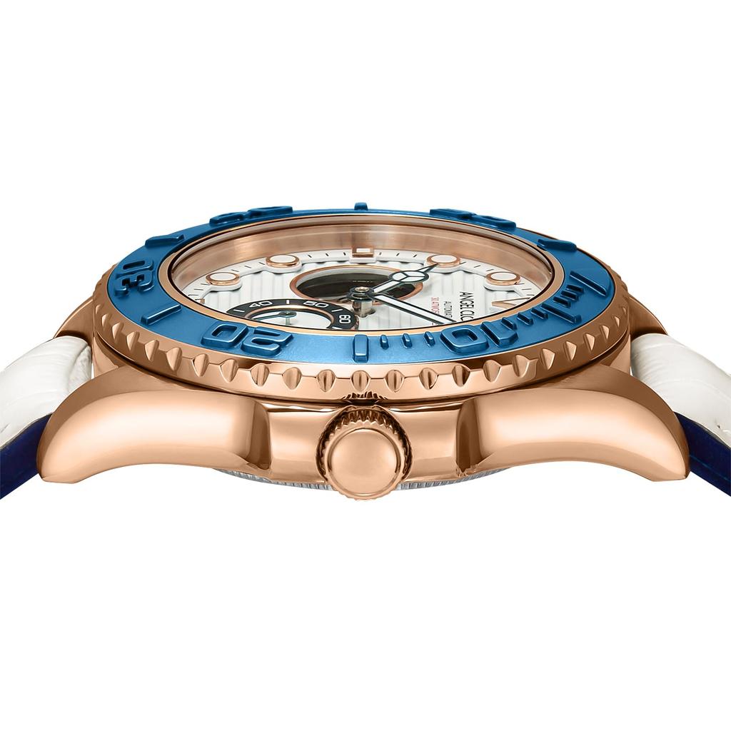 Angel Clover Sea Cruise Automatic Open Heart Diver Men's Watch SCA44PWH-WH White Dial Stainless Steel Leather Band 44mm 30ATM Mineral Glass