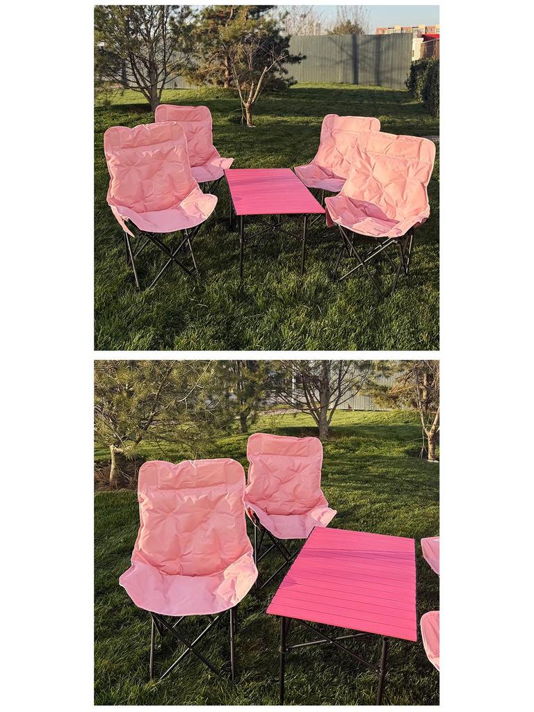 Pink Moon High-Back Folding Chair with Cotton Padding for Winter Camping