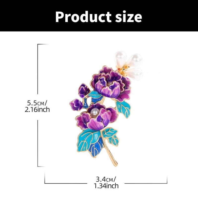 Elegant Peony Flower Brooch Pin for Women with Enamel and Pearls Embellishments Jewelry Accessory for Banquet or Party