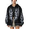 Womens Oversized Y2K Streetwear Hoodie With Digital Skull Print Zip-Up Loose Fit Sweatshirt Casual Outdoor Wear