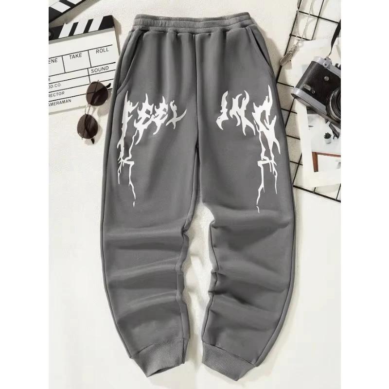 American Knitted Sports Printing Pattern Casual Solid Color Men's Leggings with Loose and Versatile Drawstring Pants