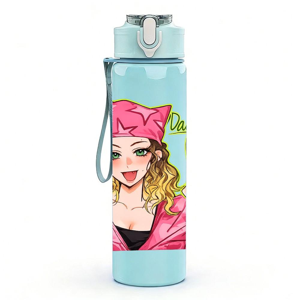 1PC Pink Glam Queen Girl Portrait Print 750ml Color Plastic Sports Water Bottle Leakproof Flip Straw Lid Suitable for Sports Office Home Use
