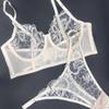 European and American sexy underwear women's thin perspective lace vest-style fishbone bra big chest small erotic underwear set