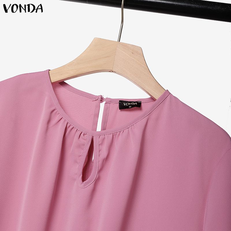 VONDA Womens Two Piece Set Loose Fit Tunic Tops with Lace Trim and Wide Leg Pants Elegant Casual Outfits