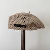 Vintage French Straw Beret Women Japanese Summer Hollow Out Breathable Face Shaping Hat for Party Photo Shooting