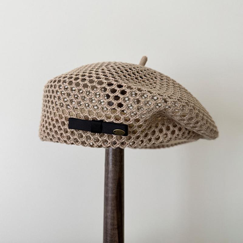 Vintage French Straw Beret Women Japanese Summer Hollow Out Breathable Face Shaping Hat for Party Photo Shooting