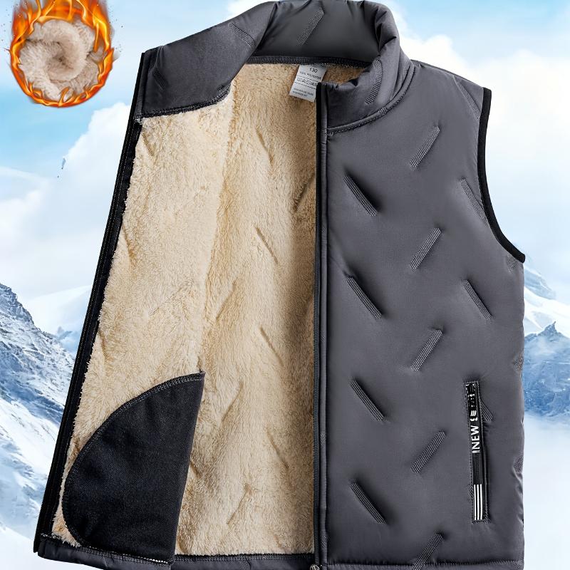 Men's -Lined Thickened Casual Vest Jacket, Lightweight Running Jacket, Warm Sports Vest with Stand Collar, Suitable for Autumn and Winter Wear