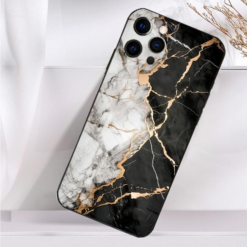 B-Black Gold Marble Art Phone Case For iPhone 16,15,14,13,12,11 Plus,Pro Max,XS,X,XR,SE,Mini,8,7 Soft Silicone Black Cover