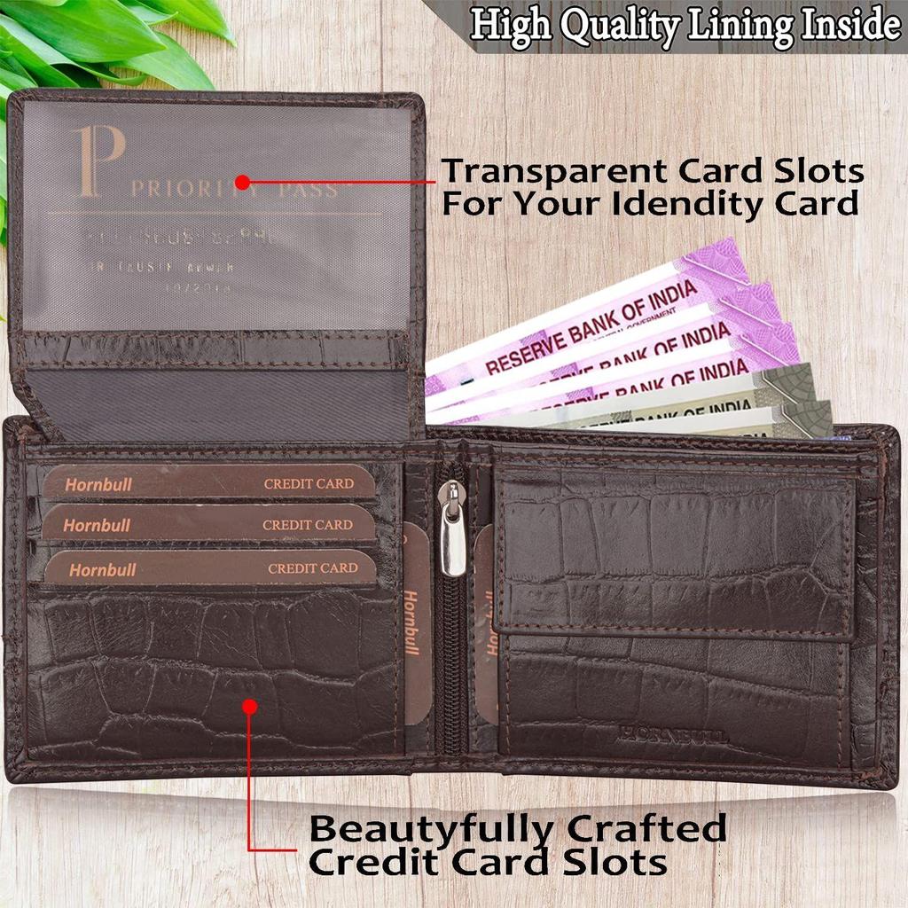 Hnědá kožená peněženka pro muže s ražbou | Pánské peněženky s blokováním RFID | Pánská kožená peněženka