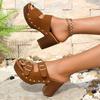 Large size thick high-heeled slippers women's summer new belt buckle rivet slippers Zhuotian sandals