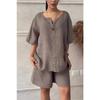 Women's Fashion Casual Summer Spring Solid Color Print 1/2 Sleeves V-Neck Trousers Pants Suits