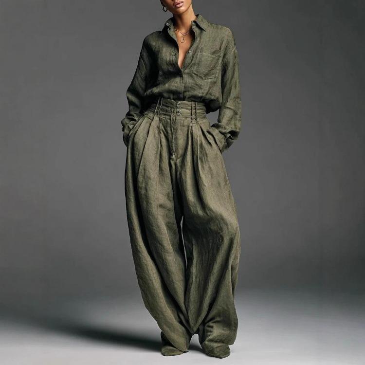 

Women Long Sleeve Wide Leg Olive Green 2 Pieces Set XL армия зеленый