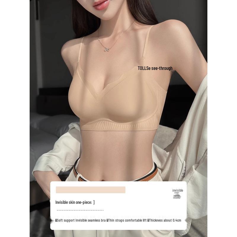 Unsichtbarer Nahtloser Raffinierter BH: Dünne Träger, Hautfarbe, Sommerleicht, Minimierender Effekt für große Oberweiten