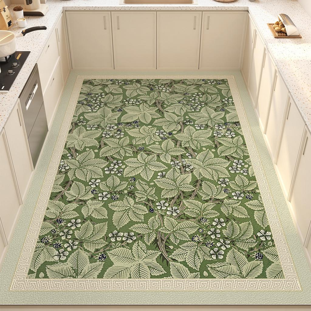 Kitchen Floor Mat Floral Plant Style Pvc Leather Non-slip Carpet Waterproof Oil-proof Foot Mats Large Area Home Decoration Rug