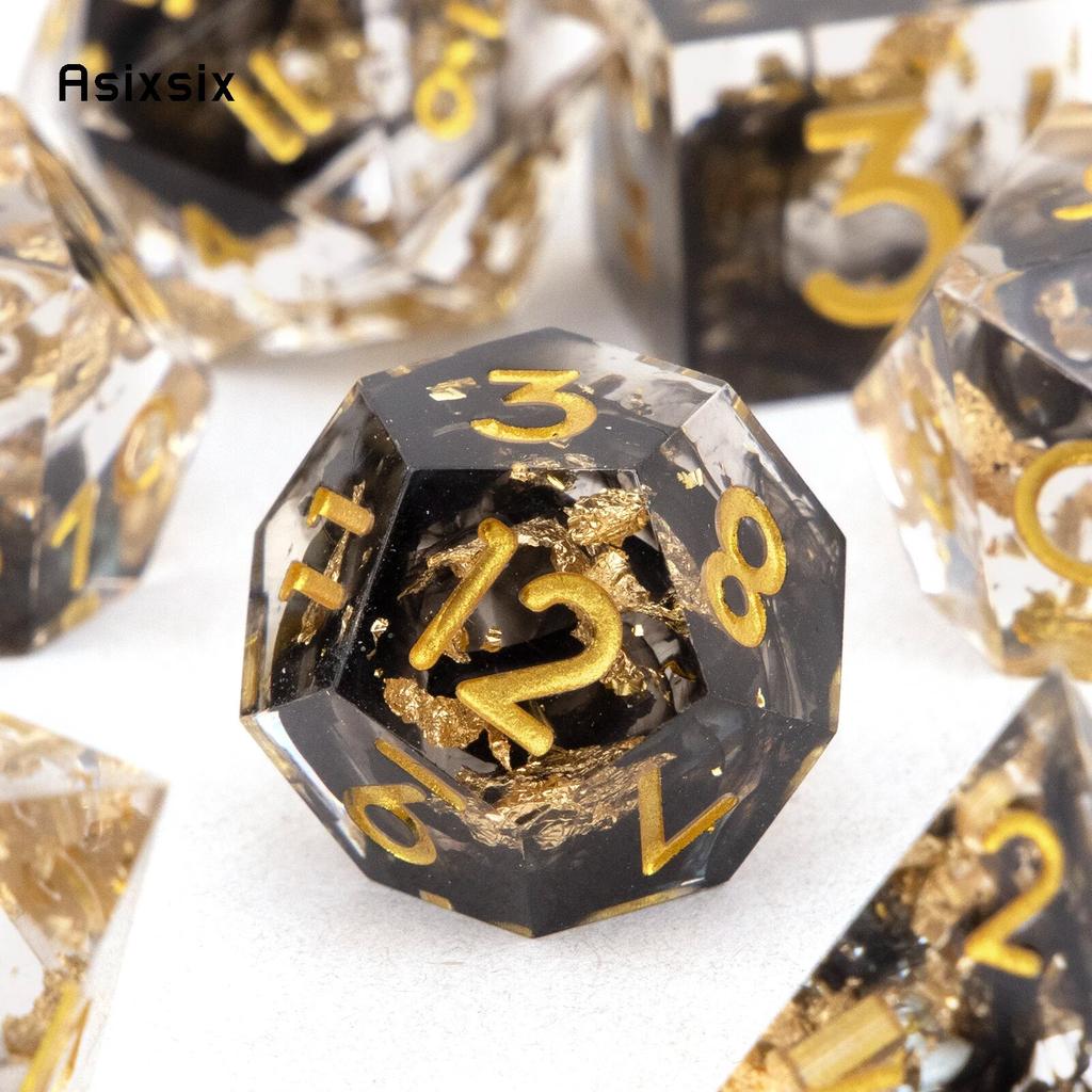 7 Pcs Black Golden Number Sharp Edge Resin Dice Polyhedral Dice Suitable for Role-Playing RPG Board Game