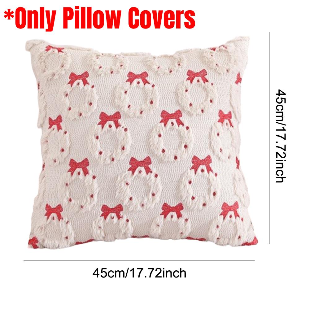 Christmas Throw Pillow Covers for Sofa 3D Embroidered Tie PillowCase Soft Cushion Covers Couch Bed Home Xmas Decorations Gifts