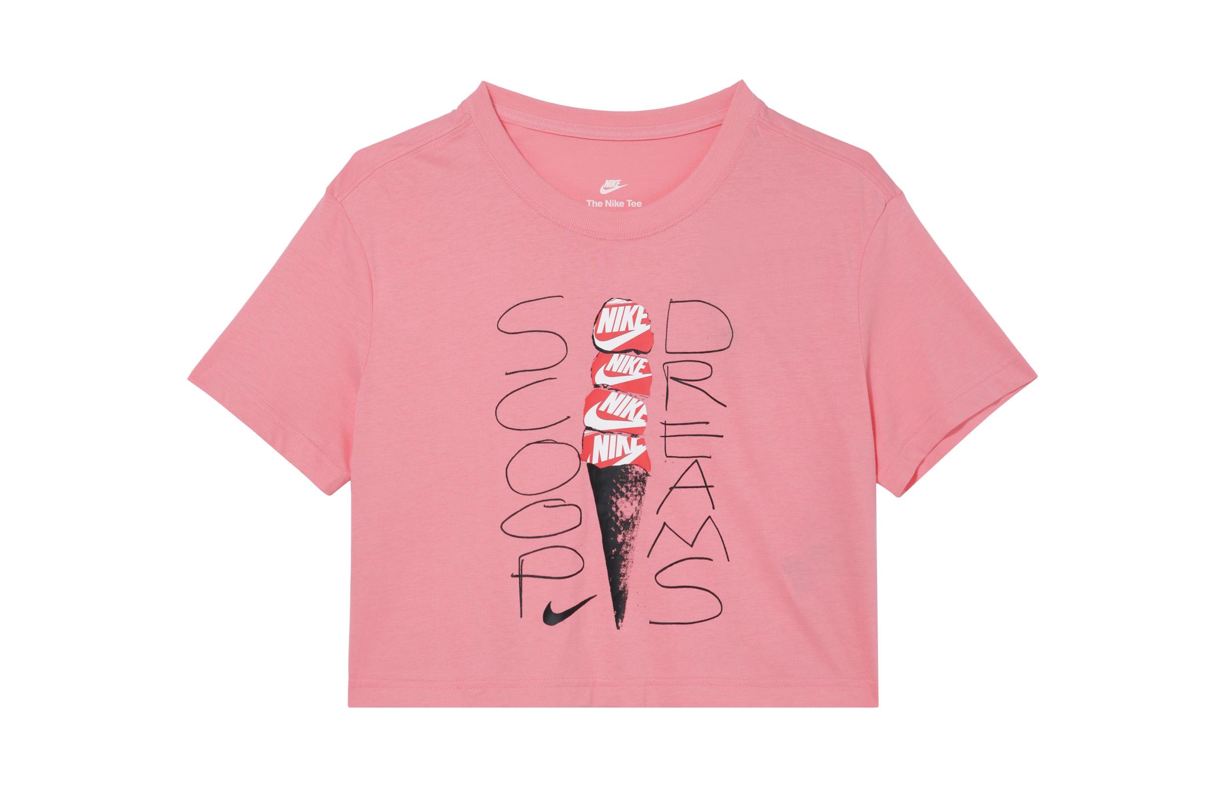 Nike Sportswear Letter Logo Print Pullover Crop T-Shirt Pink FB8110-611 L