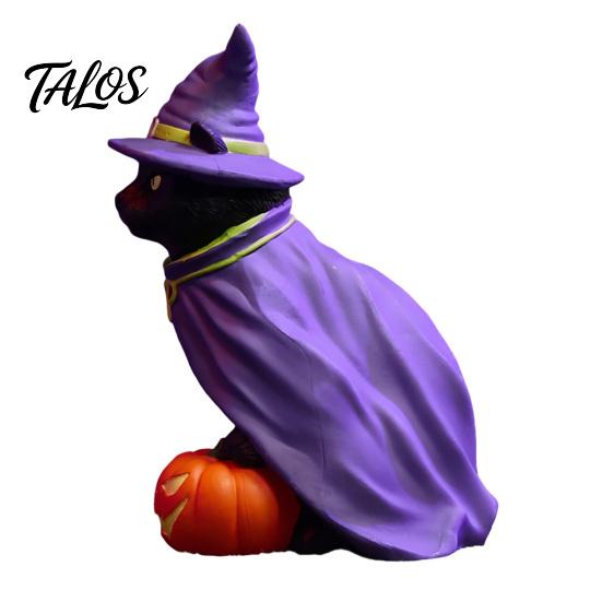 Detailed Halloween Collectible Figures Black Cat Witch on Pumpkin Resin Statue, Mysterious Gothic Tabletop Unique Gift for Friends Figurine,