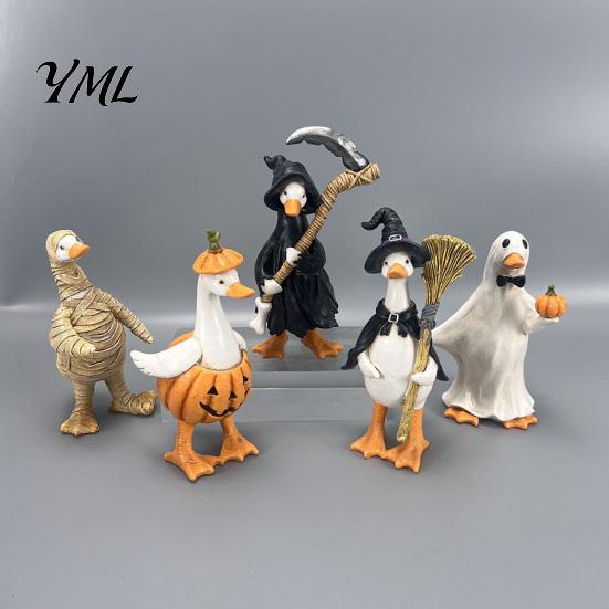 Funny Holiday Crafts Halloween Figurines Table Decor, Cute Ghost Duck Ornament, Resin Statue Festive Window Displays Figurine for Centerpiece