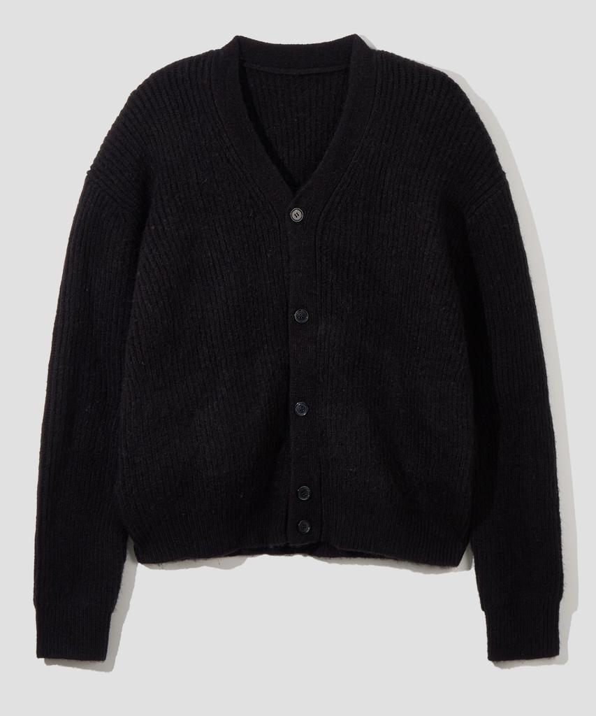 AGOD Hairy Ribbed Knit Cardigan [Black]