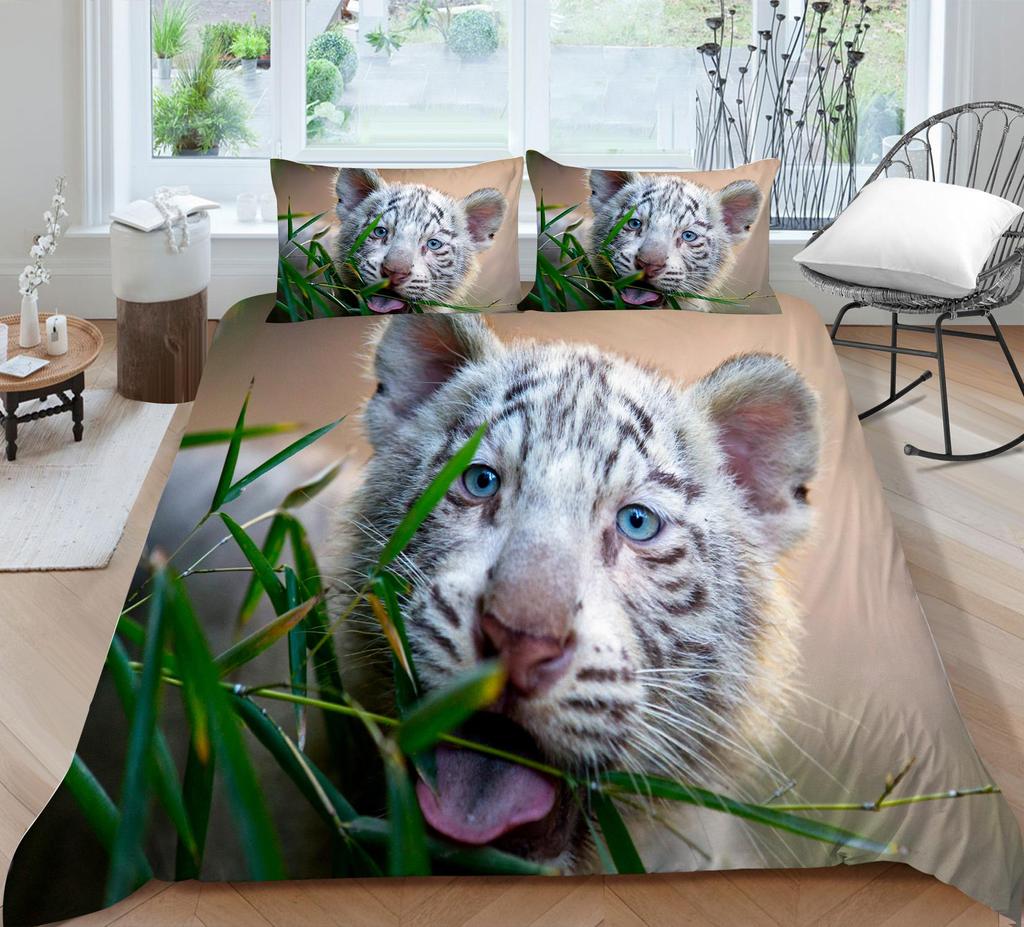 3D Tiger Pattern Bedding Set Bedroom Bed Home Quilt Cover Pillowcase Bedroom Bedding Microfiber 2/3 Pieces Gift