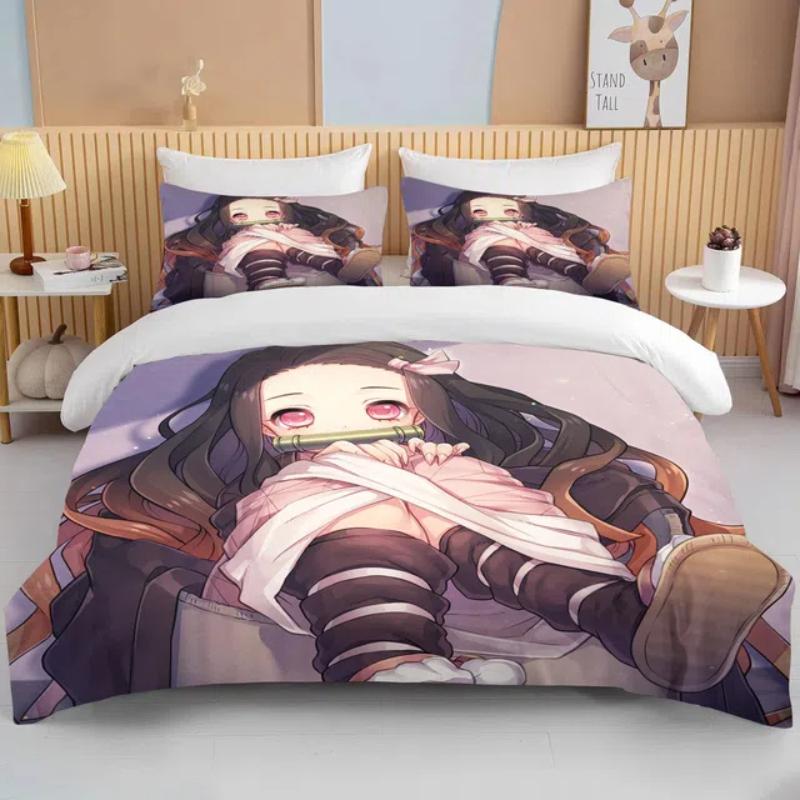 Nezuko Kamado Demon Slayer  Bedding Set Anime Duvet Cover Comforter Bed Linen Single Twin Full Queen Size 3d Kids Girl Boys Gift