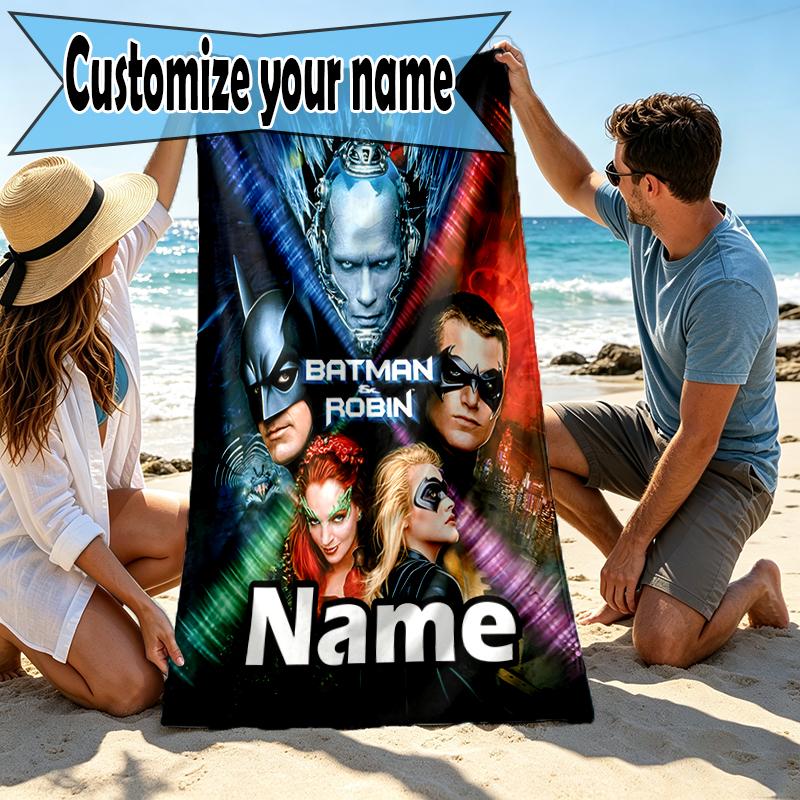 Custom Name Personalized Batman Print Beach Towel, for Trip Camping Beach Party Home Decor, Birthday Gift for Family & Friends