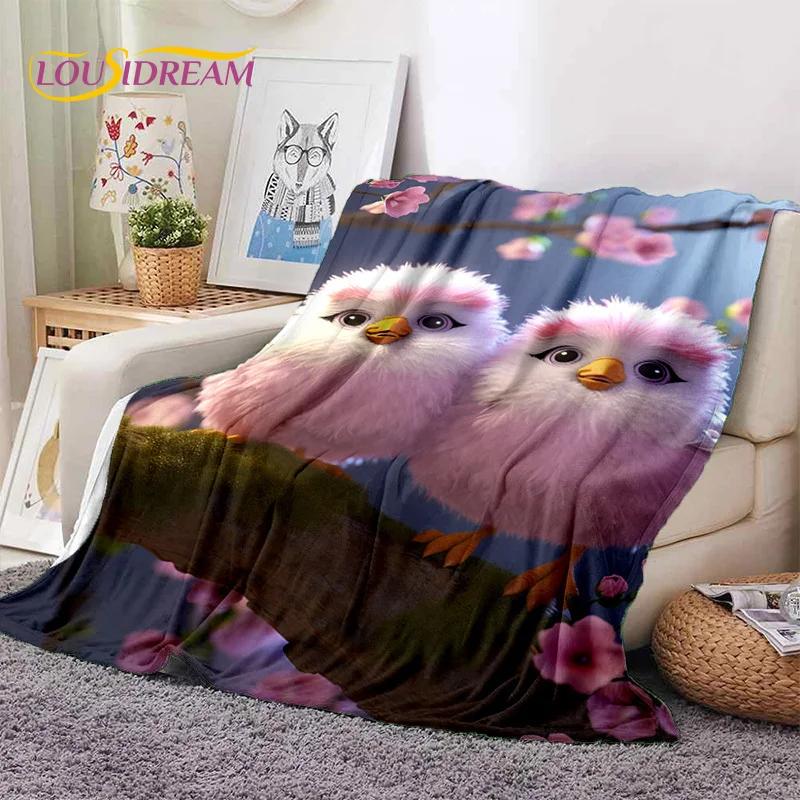 Niedliche Traumvögel Papagei Pfau Cartoon Weiche Flanelldecke für Bett Schlafzimmer Sofa Picknick, Tagesdecke für Draußen Freizeit Geschenk