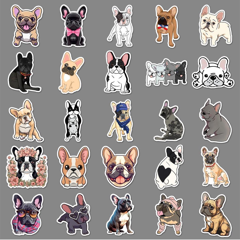 50 Cute French Bulldog Stickers: Waterproof Pet Cartoon for Journal & Laptop Decoration