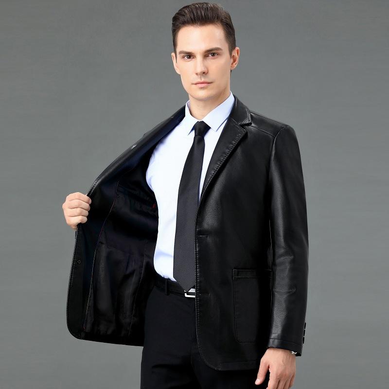 Garnitur ze skóry naturalnej męska skórzana kurtka plus aksamit pogrubiona skóra owcza garnitur skórzany męska skórzana kurtka luźny płaszcz