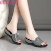 Fashion GKTINOO 2025 Summer Platform Flip Flops Fashion Beach Shoes Woman Anti-slip Genuine Leather Sandals Women Slippers Shoe