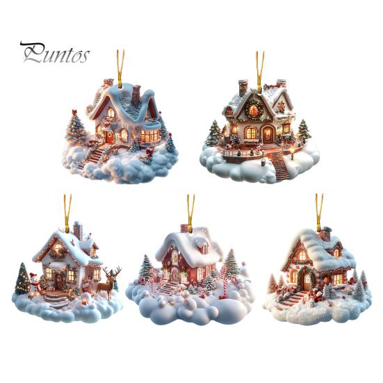 5 ks Ozdoba do auta Akrylová ozdoba na vánoční stromeček 2024 Dekorace na zavěšení na okno Tašky s plochým potiskem Přívěsek na dveře na stromeček Tématické večírky na statku