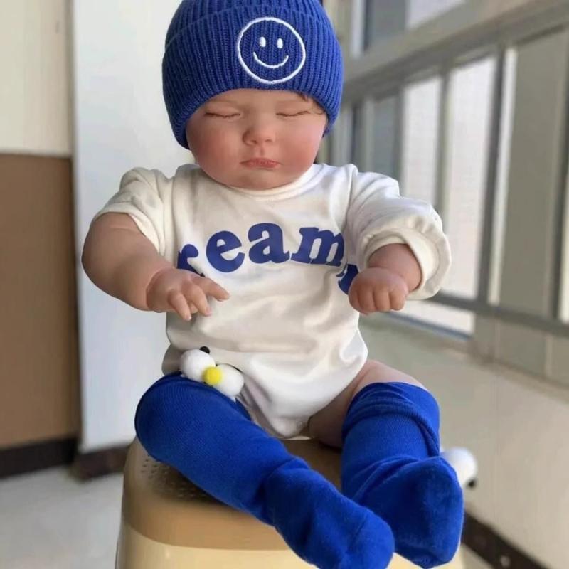 Realistic 60cm Simulation Reborn Baby Doll Joseph Closed Eyes Big Fat Newborn Babies Doll 3D Hand Painted Skin Veins Visible Rebirth Doll Children Toy