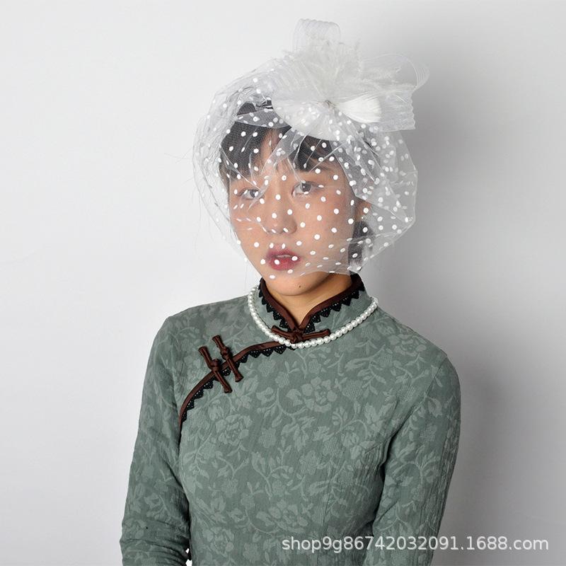 1920S Prom Spotted Headgear Veil Set Vintage Prom Gloves Combination