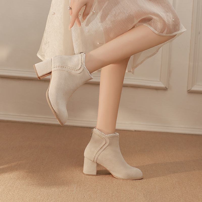 

Frosted autumn and winter fashion boots rear zipper Martin boots fleece short boots with cheongsam shoes Hanfu high heel new Chinese style 40