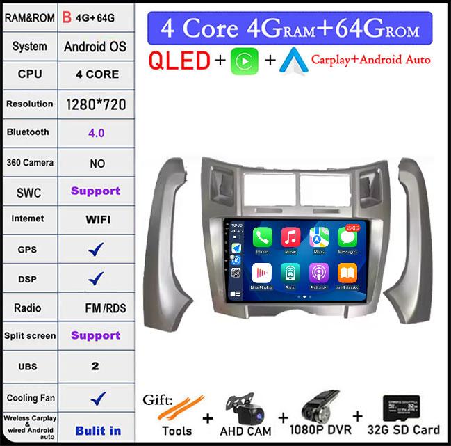9 Inch For Toyota Yaris Vizi 2005-2012 Android AutoCarplay Multimedia Player Car Radio Wireless GPSNavigator 4G WIF|BT
