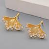 Shiny Metal Ginkgo Leaf Inlay Rhinestone Stud Earrings for Women Exquisite Gold Color Leaf Irregular Earrings Fashion Jewelry