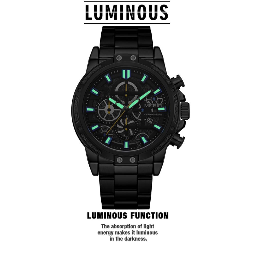 Megir Luxus Business Uhren für Herren Edelstahlarmband Quarz Casual Armbanduhr Wasserdicht Kalender Herren Chronograph 2108