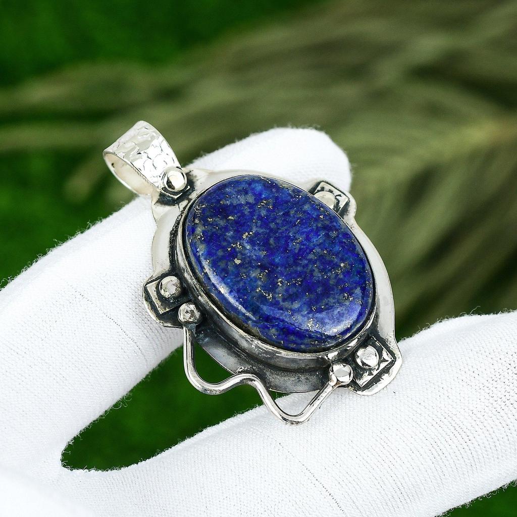 925 Silver Oval Lapis Lazuli Stone Trendy Sister September Bezel Artisan Pendant