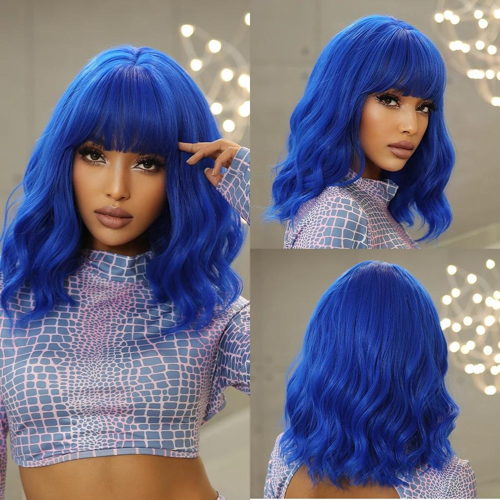 Purple Pink Ombre Black Short Straight Synthetic Wigs with Bangs Bob Wig for Women Daily Cosplay Party Heat Resistant Fake Hairs